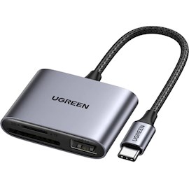 ბარათის წამკითხველი UGREEN CM387 (80798), Type-c, USB-C to SD/TF + USB 2.0 Memory Card Reader, Grey